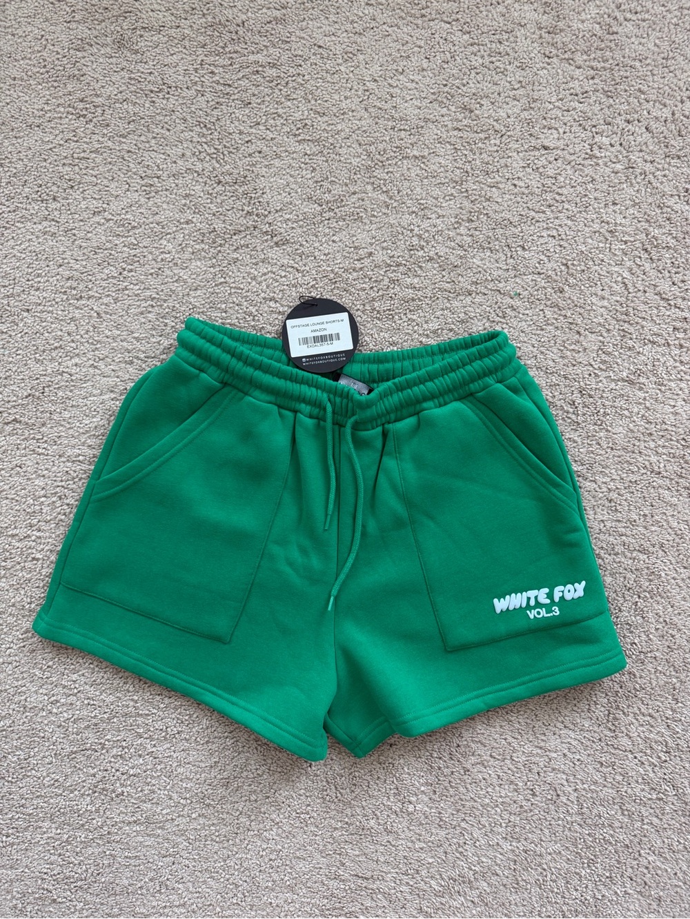 White Fox Boutique Green Terry Drawstring Lounge Shorts